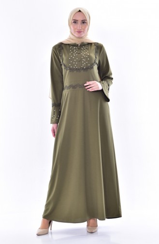 Perlen Kleid mit Spitzen 9239-06 Khaki 9239-06