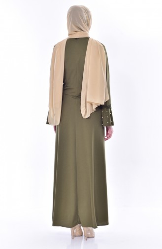 Perlen Kleid mit Spitzen 9239-06 Khaki 9239-06