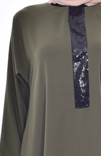 Sequined Bat Sleeve Tunic 2320-05 Khaki 2320-05