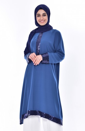 Sequined Bat Sleeve Tunic 2320-06 Indigo 2320-06