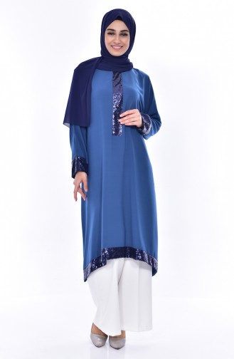 Sequined Bat Sleeve Tunic 2320-06 Indigo 2320-06