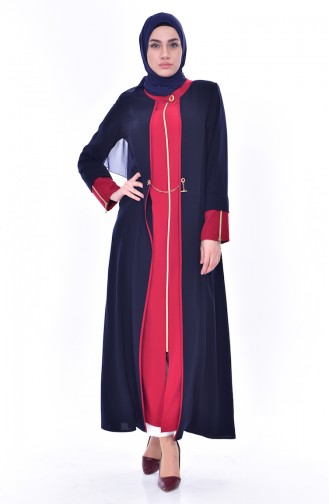 Garnish Zippered Abaya 3012-02 Navy Blue Red 3012-02