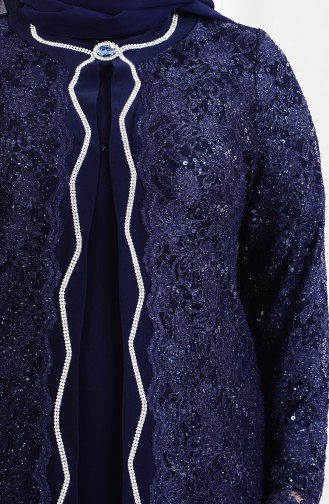 Büyük Beden Ceket Elbise Abiye İkili Takım 6135-01 Lacivert