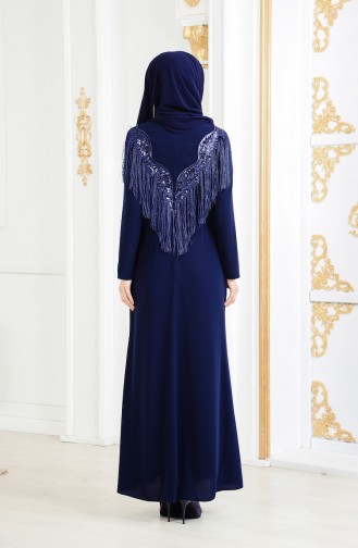 Robe de Soirée a Franges Grande Taille 4004-02 Bleu Marine 4004-02