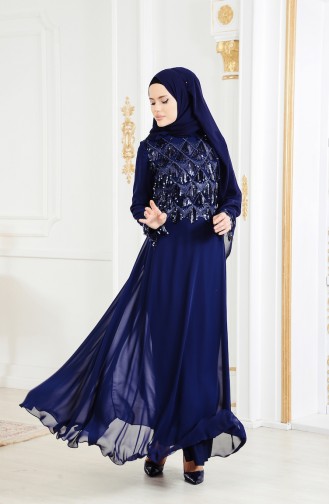 Robe de Soirée a Paillette 4005-02 Bleu Marine 4005-02