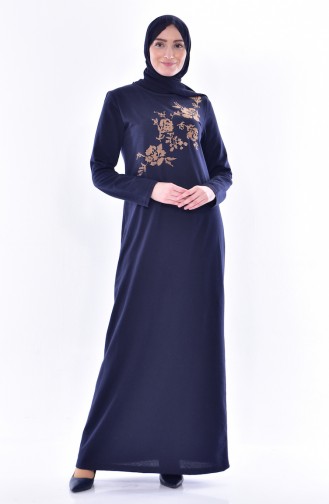 Navy Blue Hijab Dress 2876-08