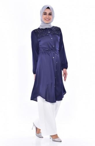 YNS Belt Platted Pearls Tunic 3853-02 Navy 3853-02