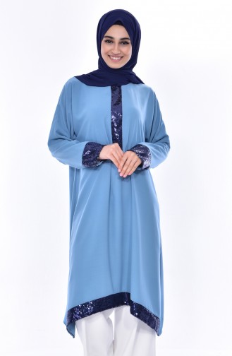 Sequined Bat Sleeve Tunic 2320-02 Blue 2320-02