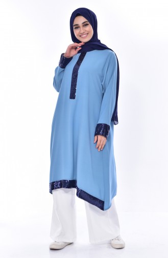 Sequined Bat Sleeve Tunic 2320-02 Blue 2320-02