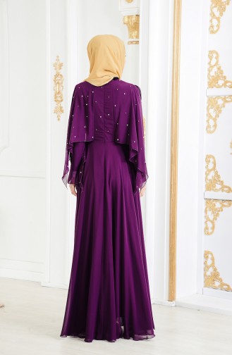فستان سهرة يتميز بتفاصيل من الؤلؤ 11152-01 لون بنفسجي 11152-01