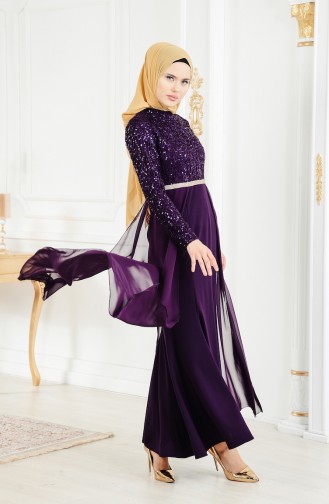 Purple Hijab Evening Dress 3468-03