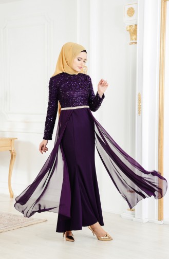 Purple Hijab Evening Dress 3468-03