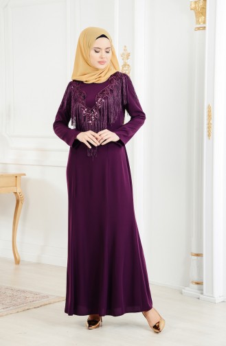 Large Size Tasseled Evening Dress 4004-01 Purple 4004-01