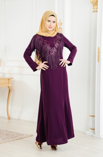 Robe de Soirée a Franges Grande Taille 4004-01 Pourpre 4004-01