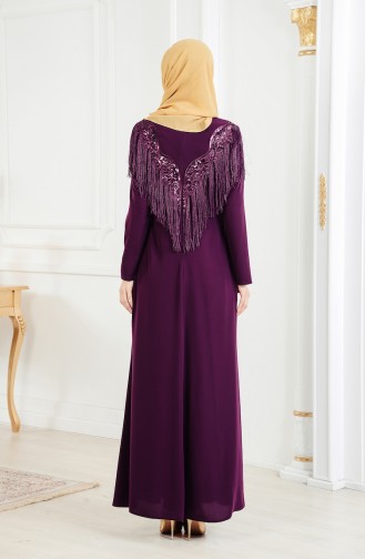 Large Size Tasseled Evening Dress 4004-01 Purple 4004-01