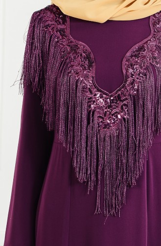 Large Size Tasseled Evening Dress 4004-01 Purple 4004-01
