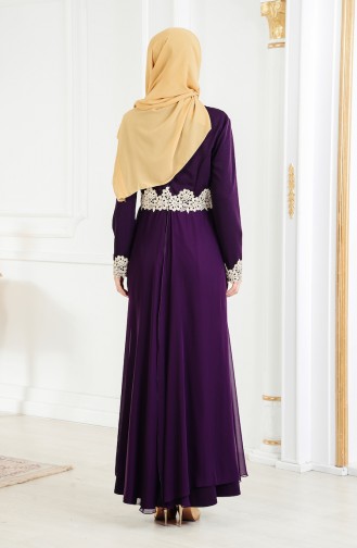 Lace Detailed Evening Dress 3469-02 Purple 3469-02