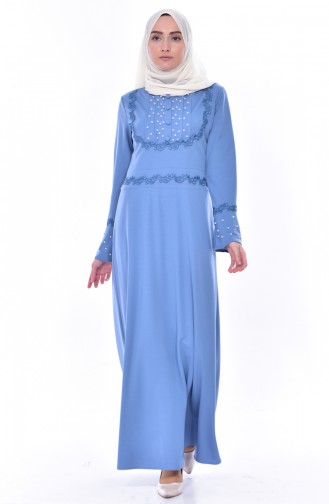 Perlen Kleid mit Spitzen 9239-07 Blau 9239-07