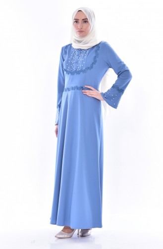 Perlen Kleid mit Spitzen 9239-07 Blau 9239-07