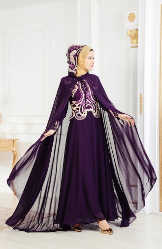 Purple Hijab Evening Dress 4009-04