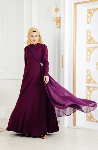 Robe de Soirée avec Broche 11178-02 Plum 11178-02