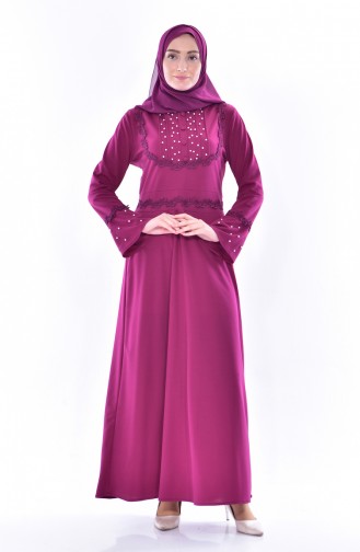 Lace Pearls Dress 9239-01Plum 9239-01