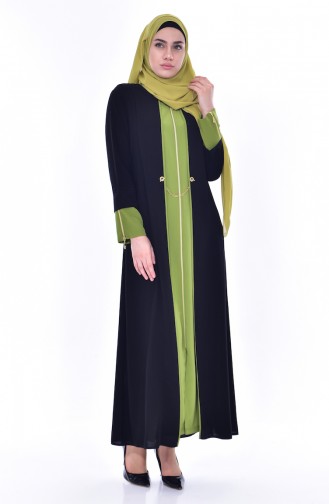 Abaya mit Patchwork 3012-03 Schwarz Pistaziengrün 3012-03