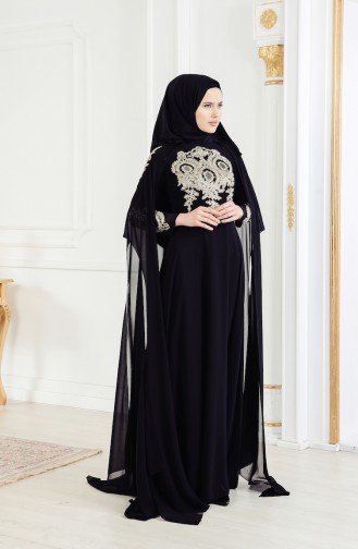 Black Hijab Evening Dress 0165-01