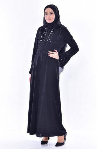 Perlen Kleid mit Spitzen 9239-05 Schwarz 9239-05