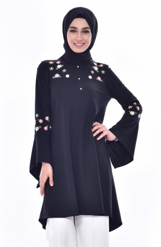 İnci İşlemeli Tunik 3185-01 Siyah