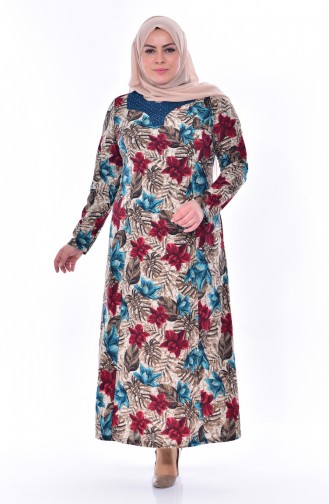 Large Size Pattern Dress 4418B-04 Turquoise 4418B-04