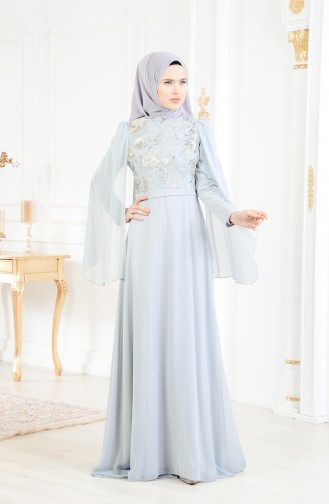 Hellgrau Hijab-Abendkleider 11184-01