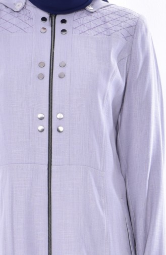 معطف طويل موصول بقبعة بتصميم سحاب 1010-03 لون ليلكي فاتح 1010-03