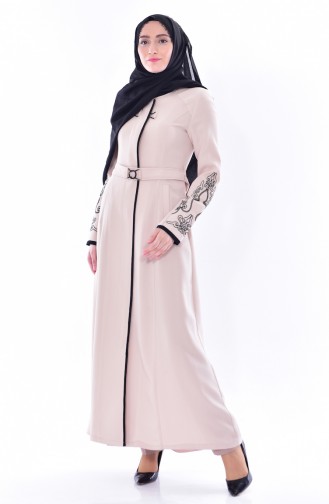 Hijab Mantel mit Stickerei 1011-02 Beige 1011-02