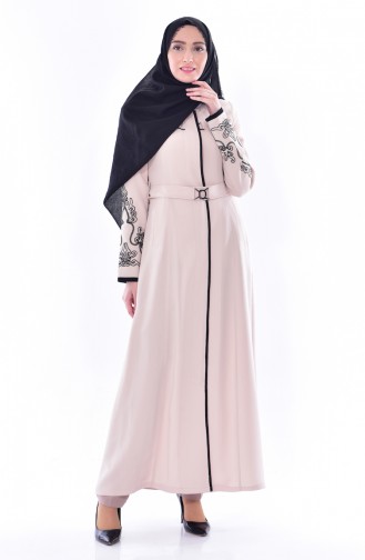 Hijab Mantel mit Stickerei 1011-02 Beige 1011-02