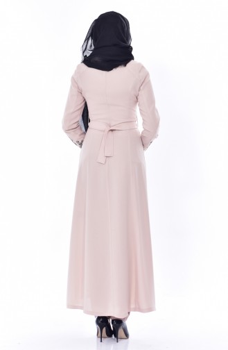 Hijab Mantel mit Stickerei 1011-02 Beige 1011-02