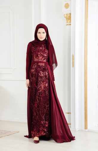 Robe de Soirée Fleur Appliqué 11165-01 Bordeaux 11165-01