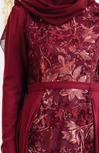 Robe de Soirée Fleur Appliqué 11165-01 Bordeaux 11165-01