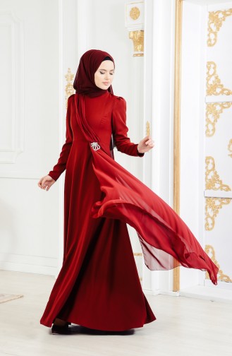 Abendkleid mit Brosche 11178-03 Weinrot 11178-03