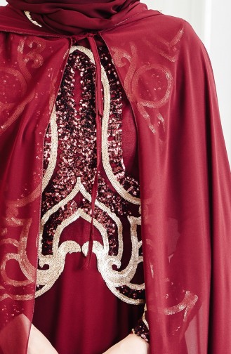 Claret Red Hijab Evening Dress 4009-03
