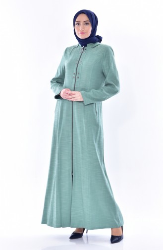 معطف طويل موصول بقبعة بتصميم سحاب 1010-02 لون أخضر فاتح 1010-02