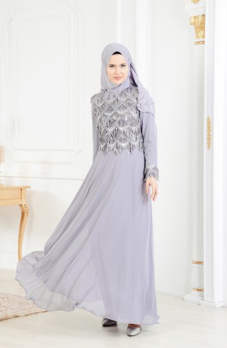 Robe de Soirée a Paillette 4005-01 Gris 4005-01