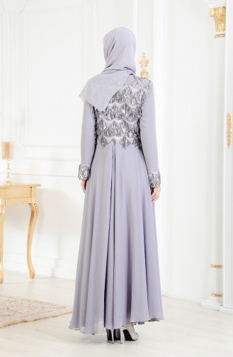 Gray Hijab Evening Dress 4005-01