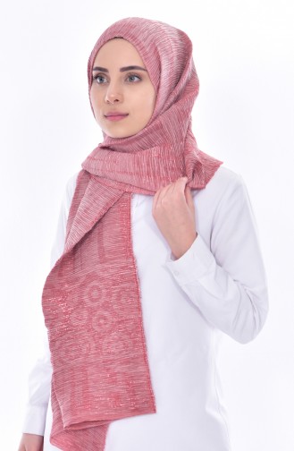 Simli Pliseli Şal 7694-21 Gül Kurusu Bakir