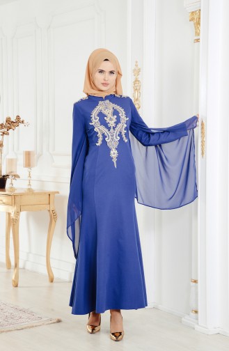 Indigo Hijab Evening Dress 81541-02