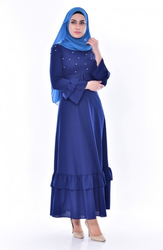 Perlen Kleid mit Gürtel 0531-02 İndigo 0531-02