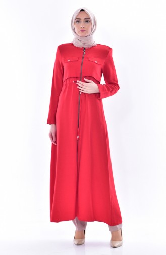 Abaya a Fermeture et Lacets 1014-04 Rouge 1014-04