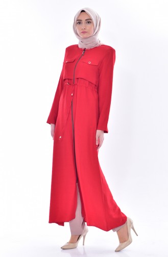 Zipped Laced Abaya 1014-04 Red 1014-04