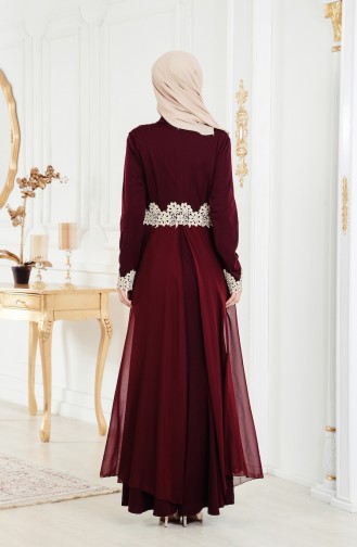 Lace Detailed Evening Dress 3469-03 Dark Bordeaux 3469-03