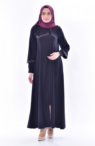 Abaya a Fermeture 1013-01 Bleu Marine Foncé 1013-01